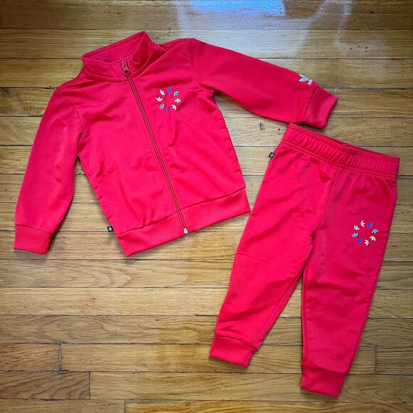 NWT Adidas Little Kid Toddler Red Two Piece Jacket & Pant Track Suit Set Size 2T - Picture 1 of 7